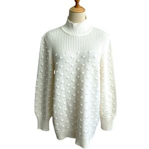 Calvin Klein Mock Neck Popcorn Off White Long Sleeve Knit Sweater Size Large